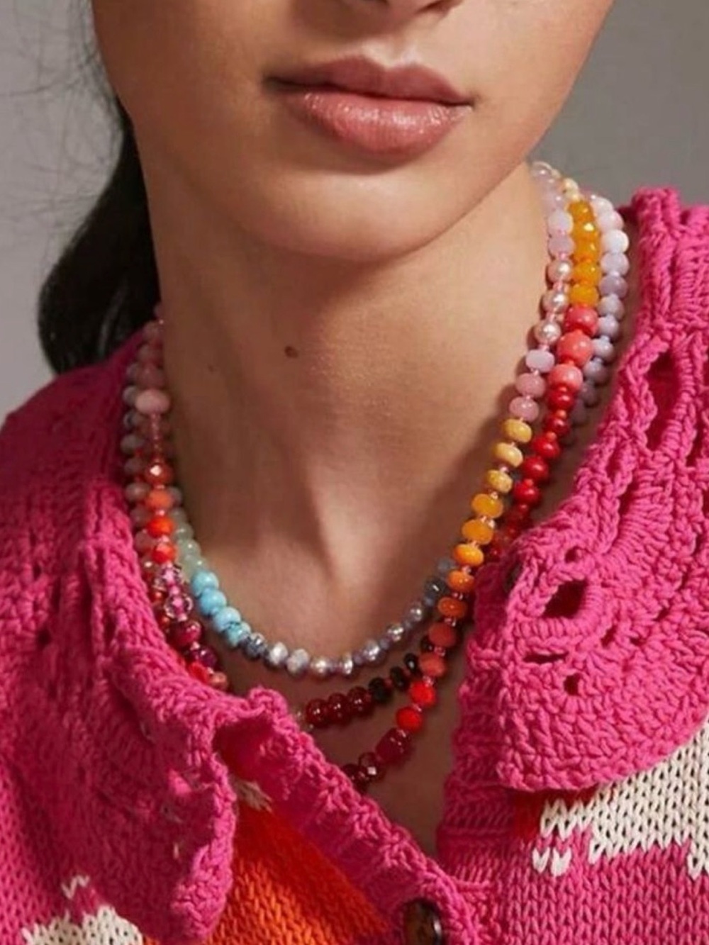 New Anthropologie Beaded Glass & Gemstone Dopamine Rainbow Necklace - Picture 3 of 13